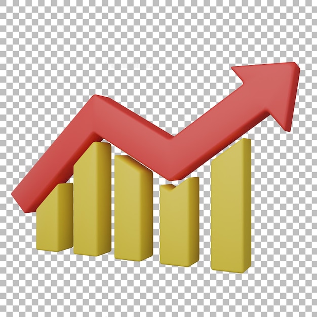 3d line bar chart graph right view with transparent background
