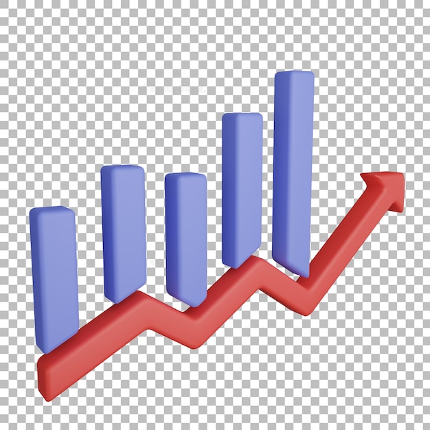 3d Line Bar graph Chart Left View with transparent background