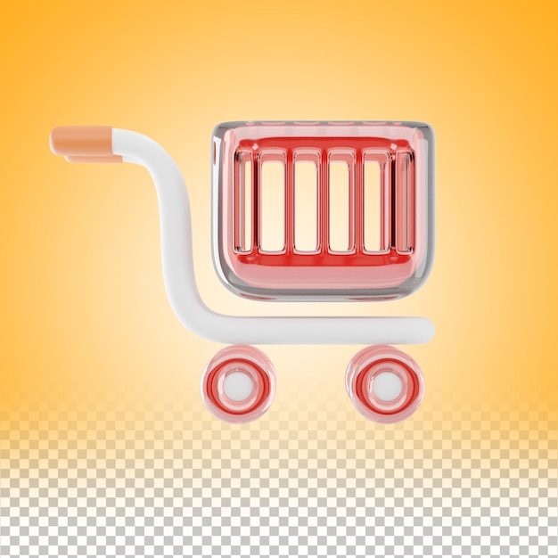 3D Liquid Glass Shopping Cart Icon with Futuristic Transparent Glossy Design Style