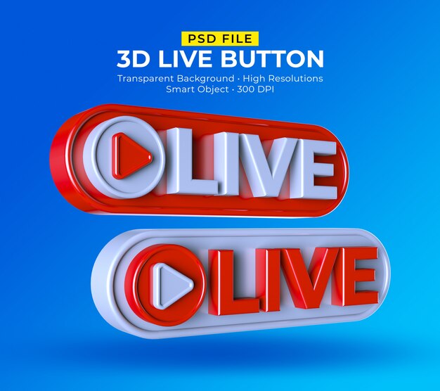 3D Live Button Social Media Live-Streaming-Beitrag