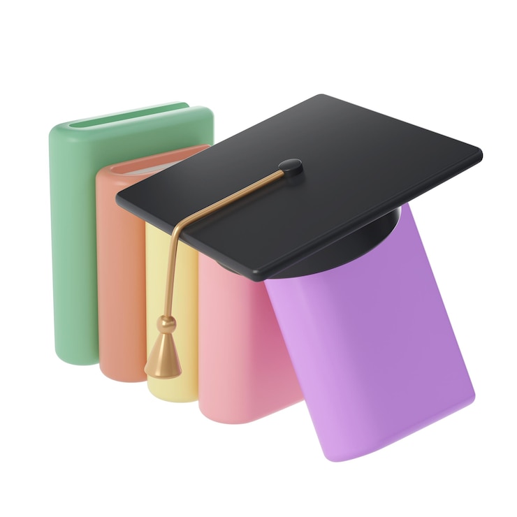 PSD 3d livros fechados e universidade ou faculdade black cap icon render educação