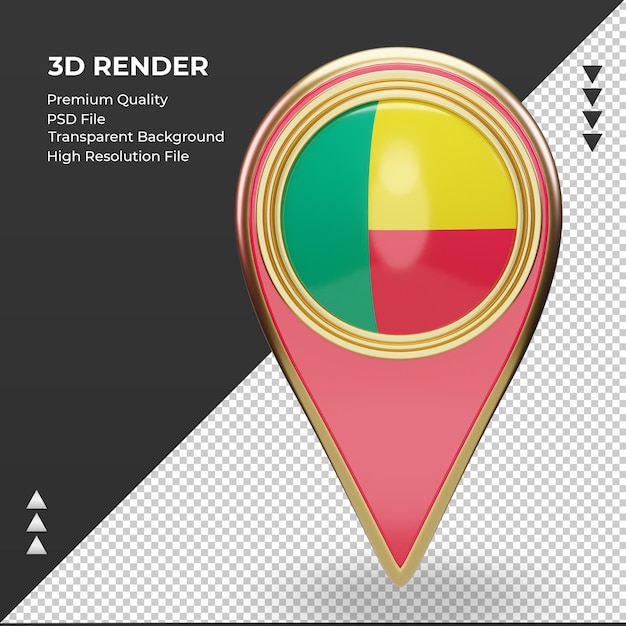 3d localização da bandeira do benin com renderização vista frontal