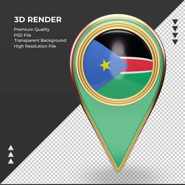 3d localização da bandeira do sudão do sul renderizando vista frontal