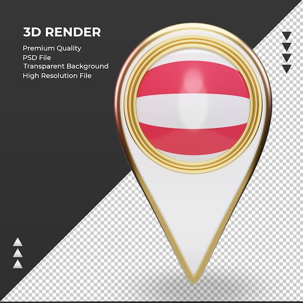 3d localização do pino da bandeira da áustria, renderizando a vista frontal