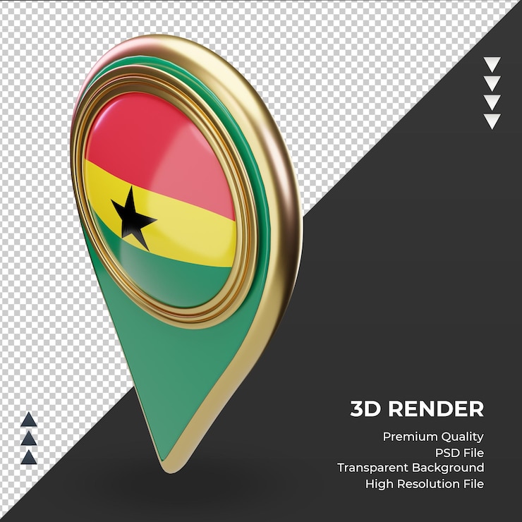 PSD 3d location pin ghana flag rendering right view