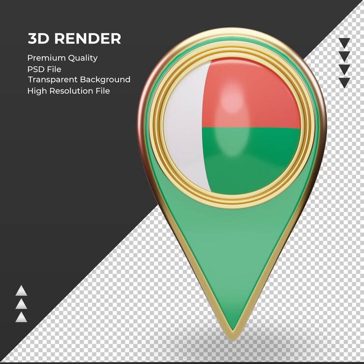 PSD 3d location pin madagascar flag rendering front view