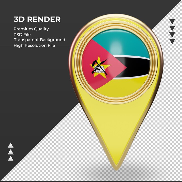 PSD 3d location pin mozambique flag rendering front view