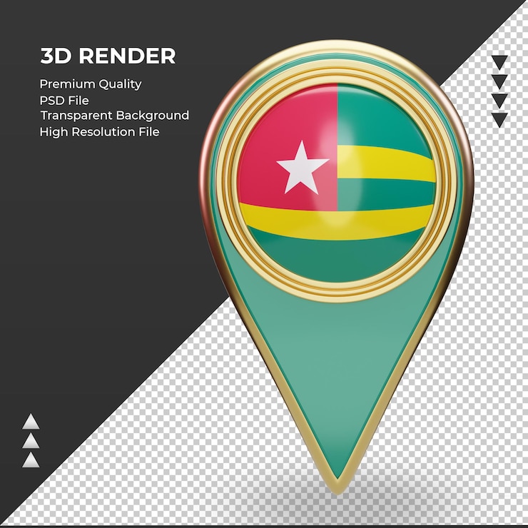 PSD 3d location pin togo flag rendering front view
