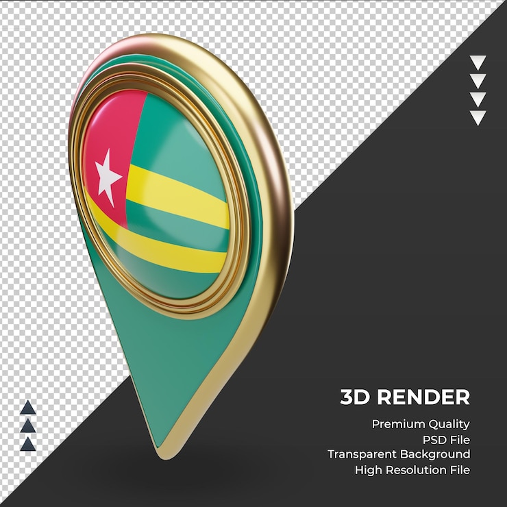 PSD 3d location pin togo flag rendering right view