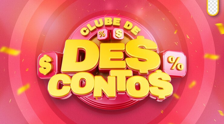 PSD 3d logo discount club campanha mídia social ofertas especiais supermercado clube de descontos brasil