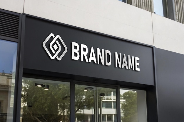 3D-Logo-Mockup auf einem schwarzen Fassadenzeichen des Ladens