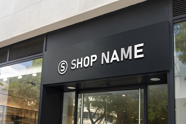 3D-Logo-Mockup auf schwarzem Fassaden-Shop-Schild