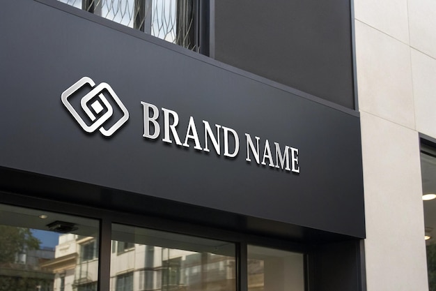 3D-Logo-Mockup auf schwarzem Fassaden-Shop-Schild