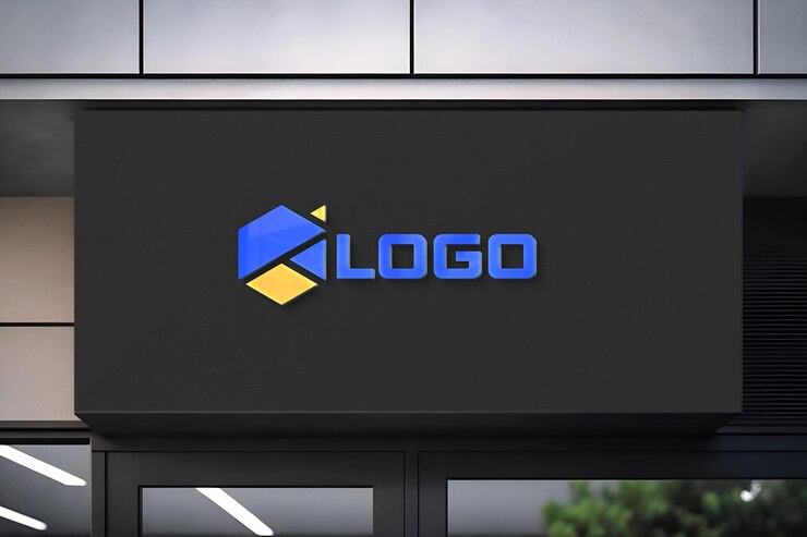 3D-Logo-Mockup dunkler Schaufensterhintergrund
