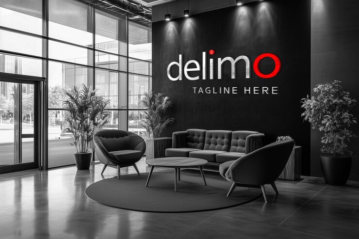 PSD 3d-logo-mockup für den besprechungsraum des büros
