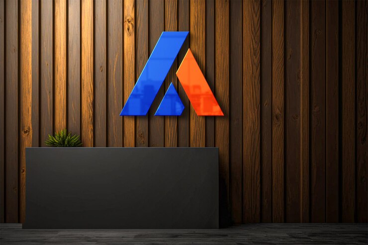 3D-Logo-Mockup Luxus-Bürohintergrund aus Holz