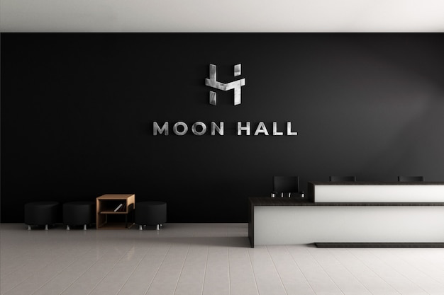 3d logo mockup office wall mit realistischer stahlstruktur