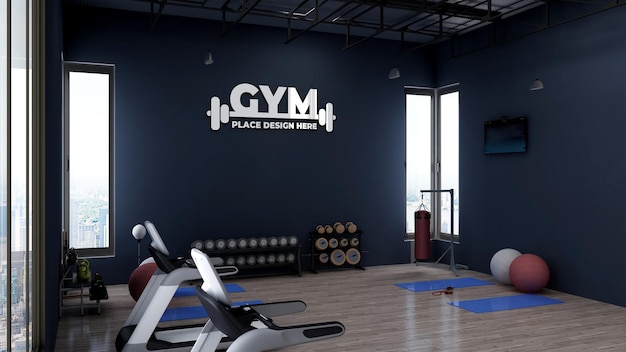 PSD 3d-logo-modell im fitness- oder fitnessraum