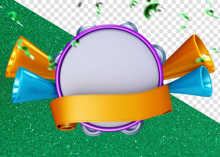 PSD 3d logo render carnival tambourine for compositions