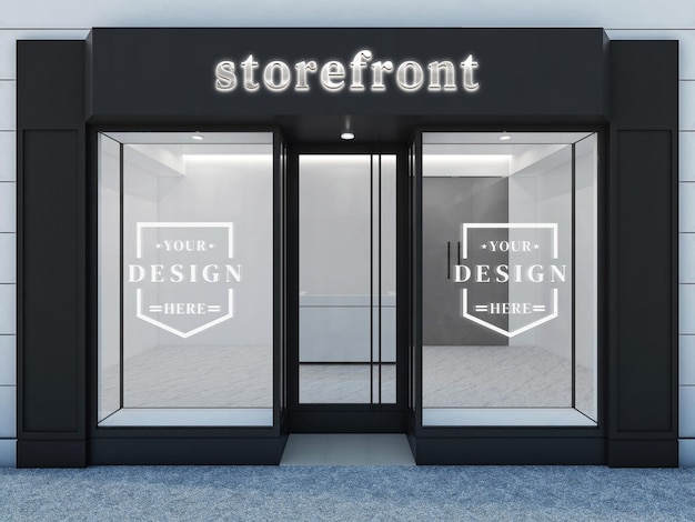 PSD 3d-logo-schild-mockup und fensteraufkleber an der ladenfassade