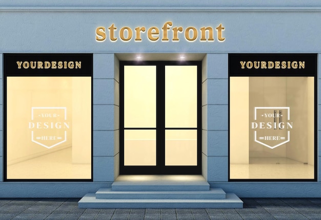 3D-Logo-Schild-Mockup und Fensteraufkleber an der Ladenfassade