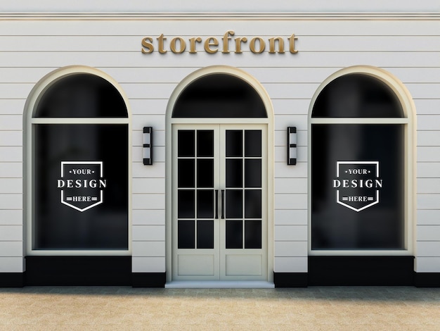 3D-Logo-Schild-Mockup und Fensteraufkleber an der Ladenfassade