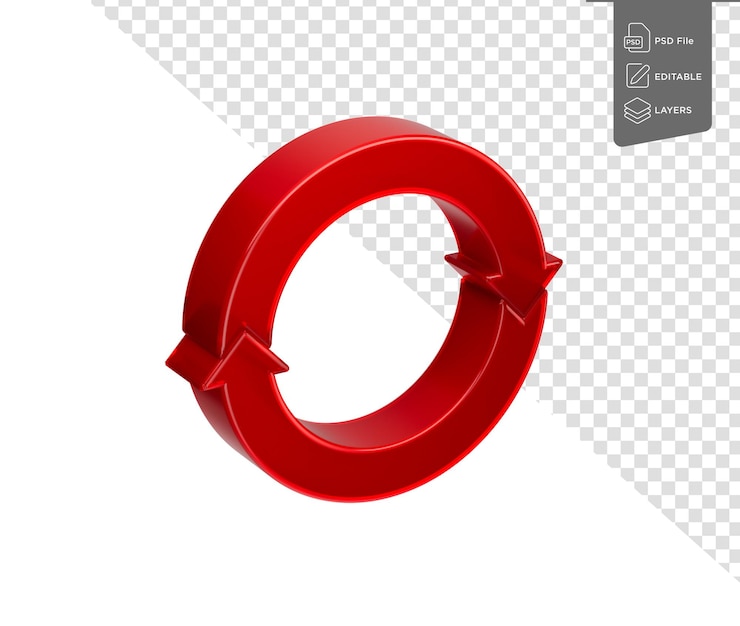 PSD 3d loop de seta vermelha no sentido horário simboliza reciclagem e rotação contínua ilustração 3d