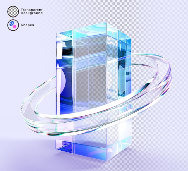 3d luz de cristal holográfica bloque de vidrio anillo de toroide render Abstracto gradiente de dispersión transparente forma geométrica Futurista rectángulo columna de pilar para ux ui diseño tecnología digital