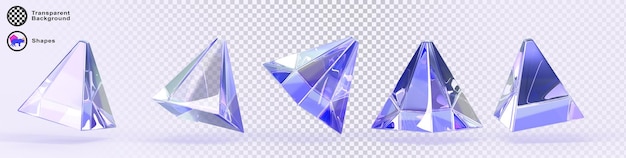 3d luz de cristal holográfica pirámide de vidrio aislada icono de renderización Forma de triángulo geométrico abstracto conjunto con holograma de neón arco iris Gradiente elemento de diseño de textura en diferentes ángulos