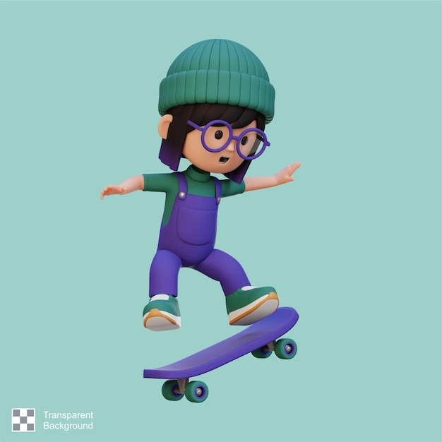 PSD 3d-mädchen-figur fährt skateboard