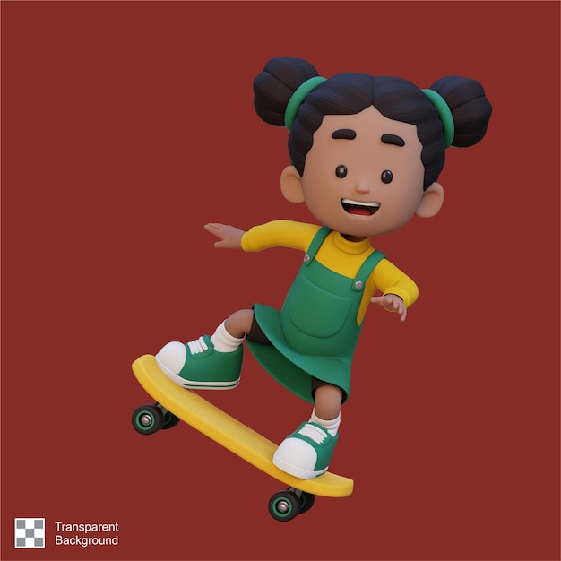 PSD 3d-mädchen-figur fährt skateboard