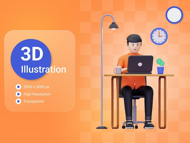 3d männlicher Angestellter, der im Büro arbeitet