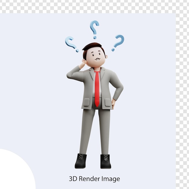 3D männlicher Charakter, der eine Frage stellt