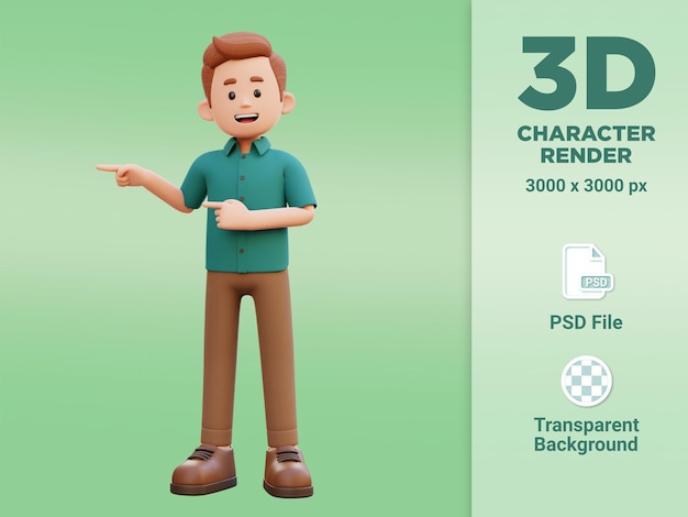 3d männlicher Charakter, der nach rechts zeigt