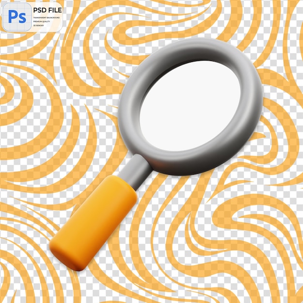 3D Magnifier Render Icon Isolato PNG Illustrazione PSD Template