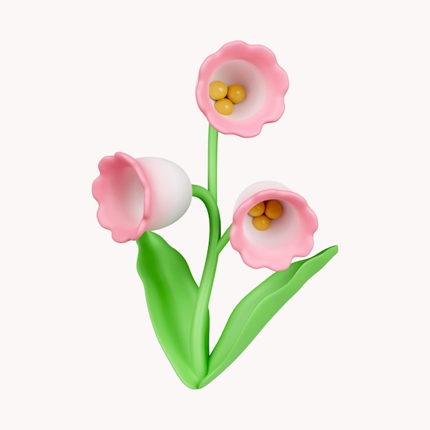 3D-Maiglöckchen-Blumensymbol isoliert auf weißem Hintergrund 3D-Rendering-Illustration Beschneidungspfad