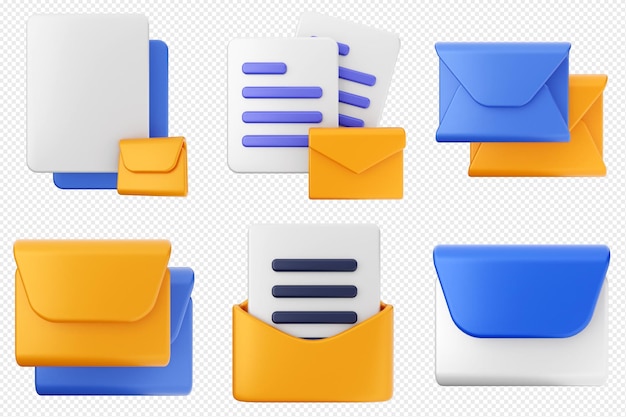 3D-Mail-E-Mail-Nachricht-Ikonen-Set-Bundel