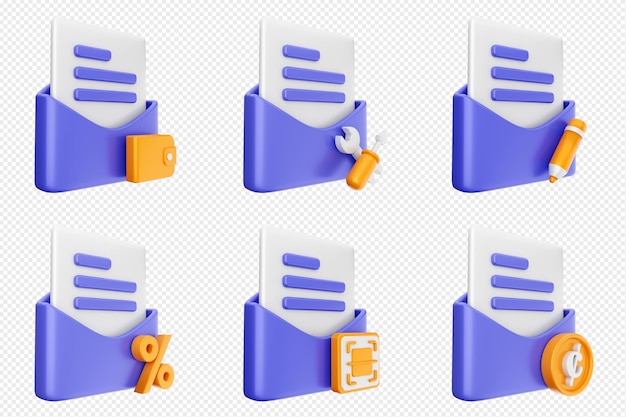 3d mail email message document envelope icon set bundle