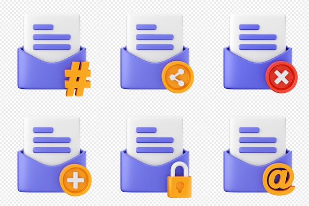 3d mail email message document envelope icon set bundle