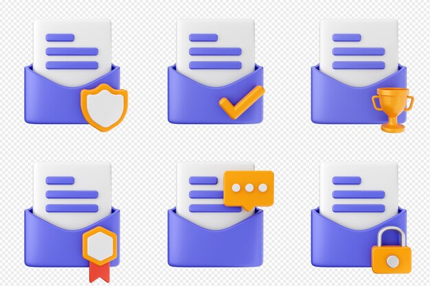 3d mail email message document envelope icon set bundle