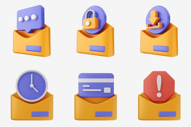 3d mail email message document envelope icon set bundle