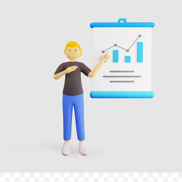 3d male character presentation with infographic