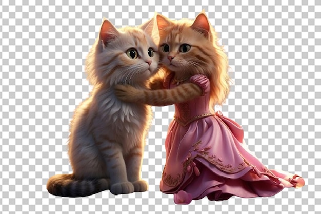 PSD 3d mâle et femelle chat concept romantique de la fête de la saint-valentin