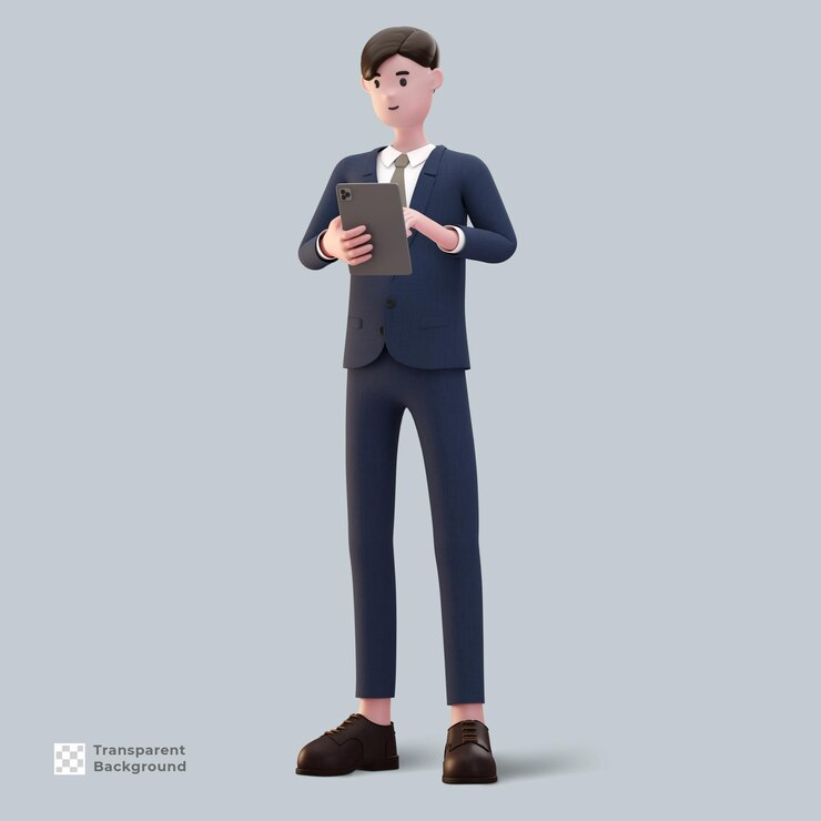 PSD 3d man cartoon character businessman in suit render isolated