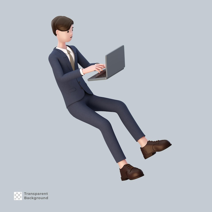 PSD 3d man cartoon character businessman in suit render isolated