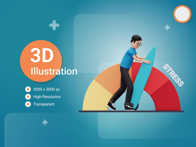 3d man est sous beaucoup d'illustration de stress