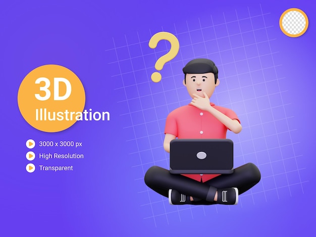 3d man está confundido en su ilustración de trabajo
