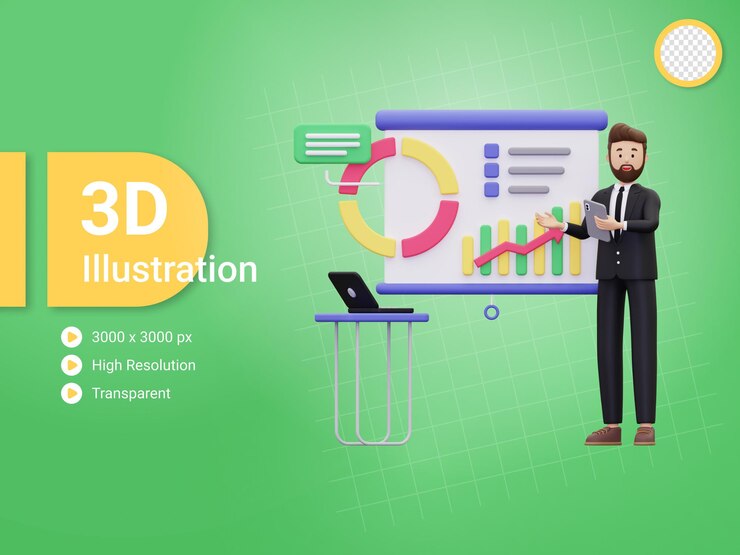 PSD 3d man giving presentation illustration
