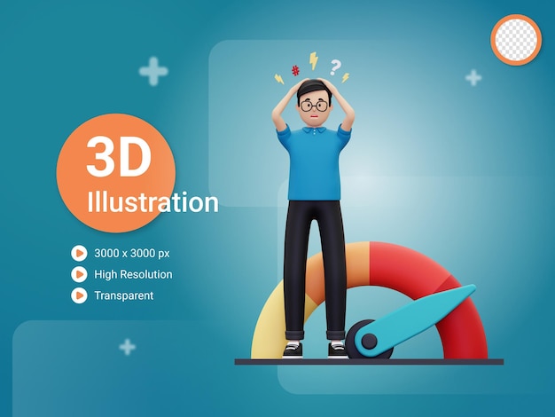 PSD 3d man está bajo mucha ilustración de estrés