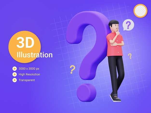 3d man pense à quelque chose d'illustration